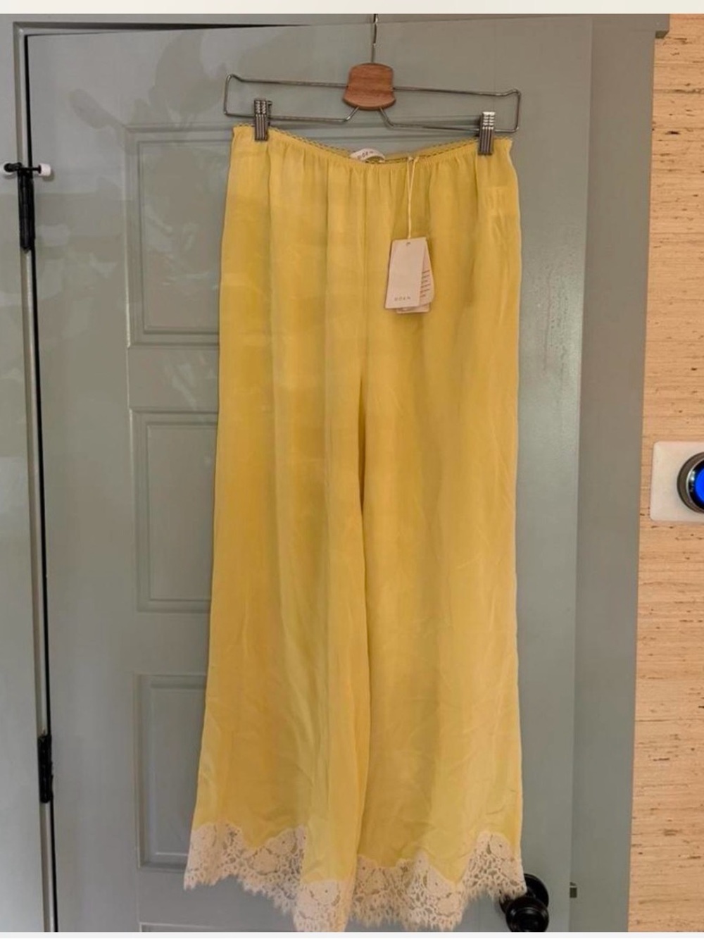 Doen Yellow Straight Leg Pants with Lace Trim
